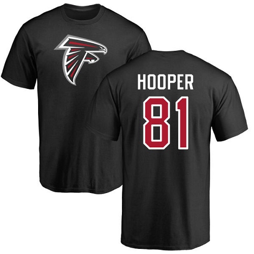 Atlanta Falcons Men Black Austin Hooper Name And Number Logo NFL Football 81 T Shirt
